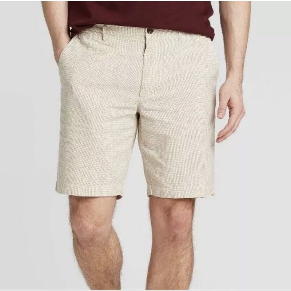 Goodfellow & Co 9" Striped Flat Front Linden Shorts Light Cream Mens 28